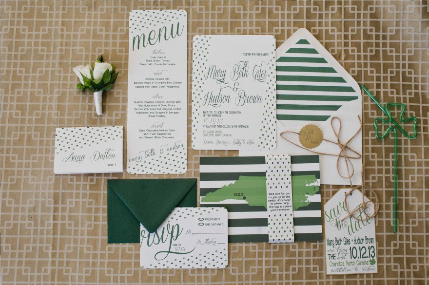 green gold wedding invitation suite