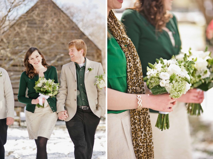 green gold wedding snow