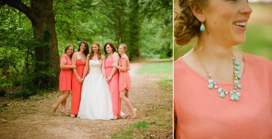 latta park charlotte nc bridal portrait coral bridesmaid dresses