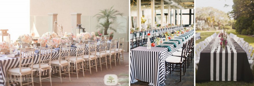 stripe tablecloths wedding reception